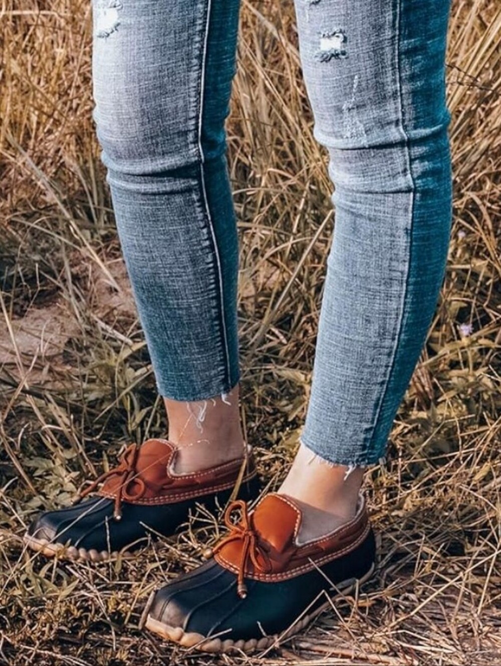 DKSUKO Women's Waterproof Duck Shoes in Navy and Brown